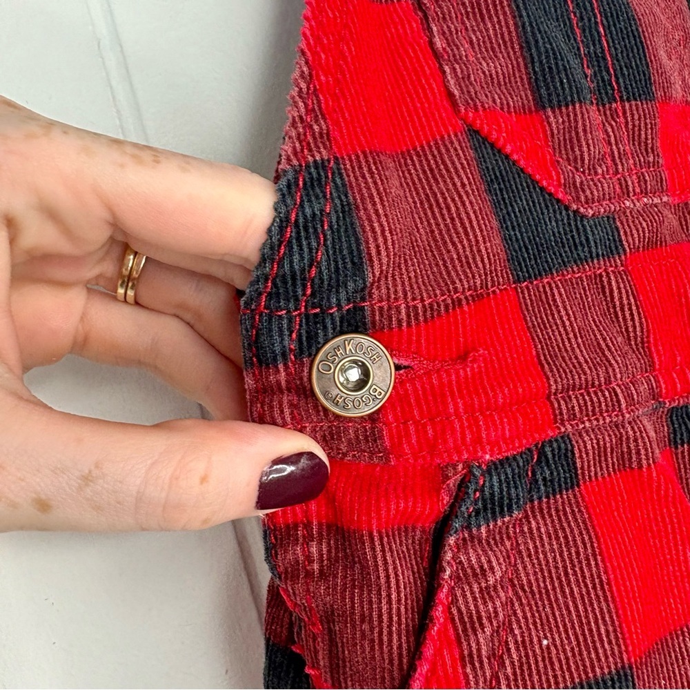 Vintage OshKosh Toddler Red & Black Checkered Corduroy Overalls Size 24 Months - Picture 4 of 8